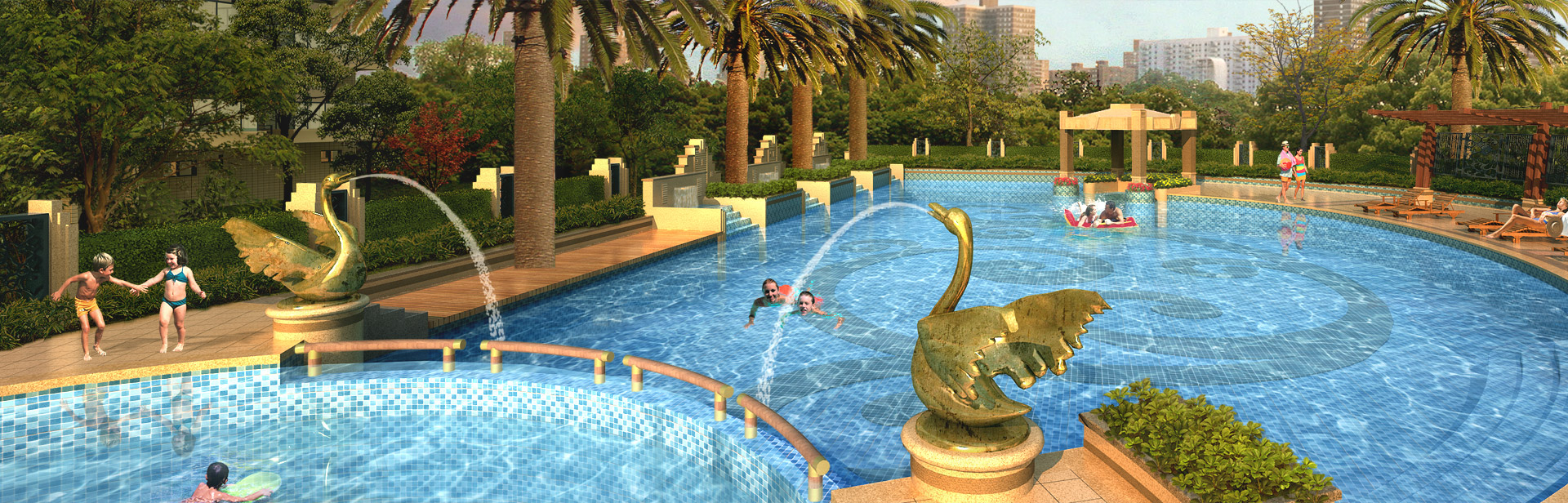 別墅休閑生活（泳池、魚(yú)池、水景）